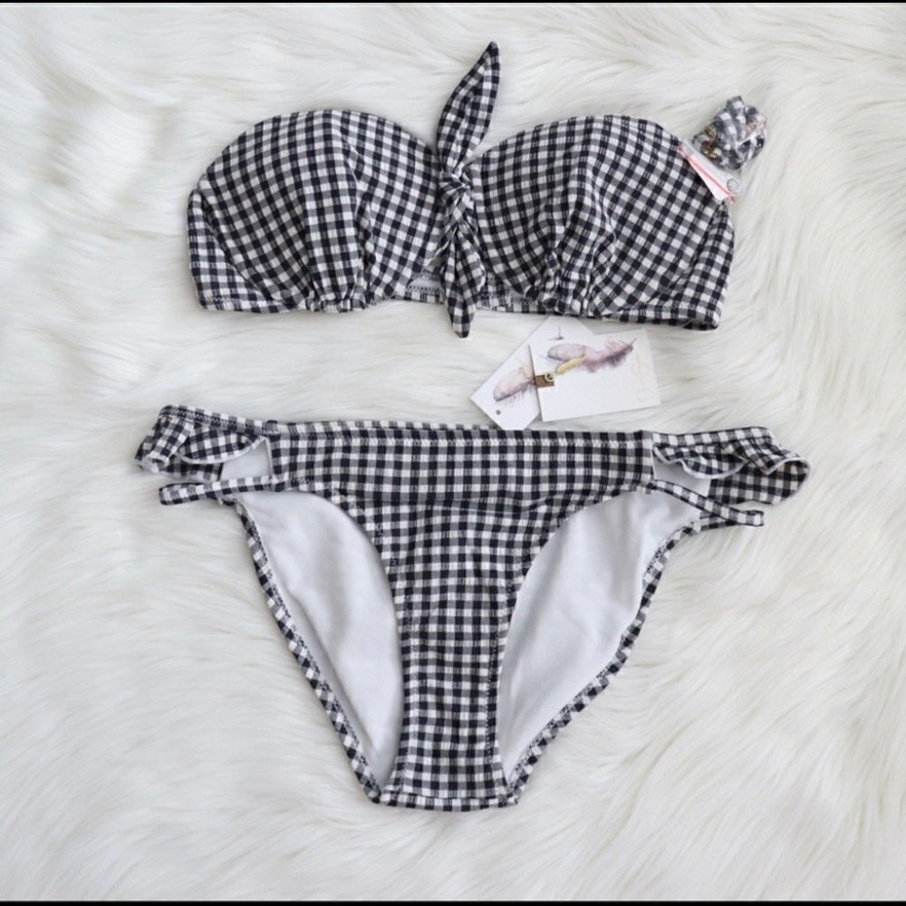 NEW Jessica Simpson Black White Gingham Print Bikini Set Size Medium